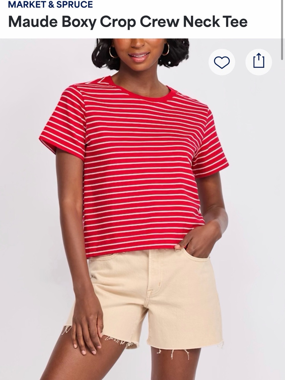 Market & Spruce Red and White Striped Boxy Crop Tee